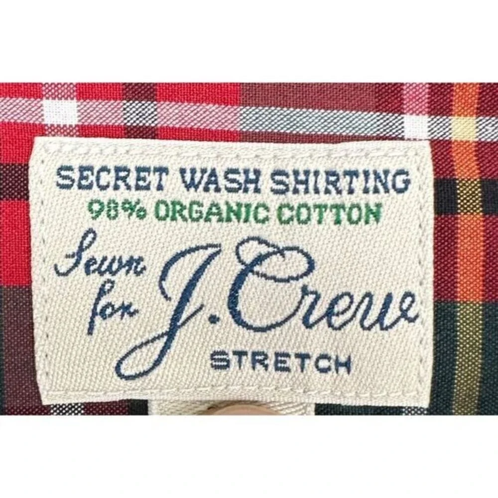 J Crew Shirt Mens Medium Black Multi Plaid Organic Cotton Blend Slim Button Down